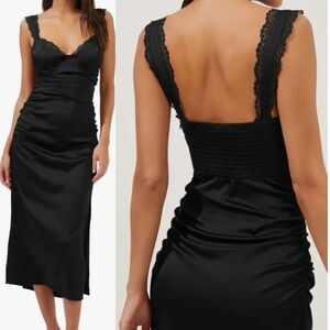 NWT Astr Black Lace Trim Midi Dress
